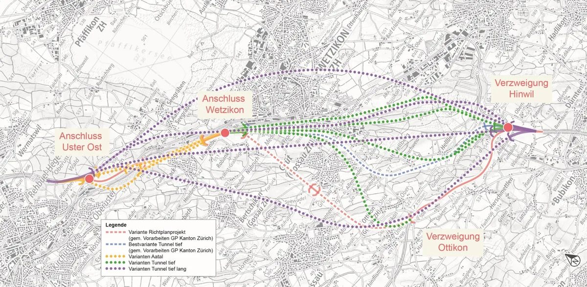 Im Oktober 2024 stand noch eine ganze «Spinne» an möglichen Streckenvarianten zur Diskussion. Im Oktober 2024 stand noch eine ganze «Spinne» an möglichen Streckenvarianten zur Diskussion.